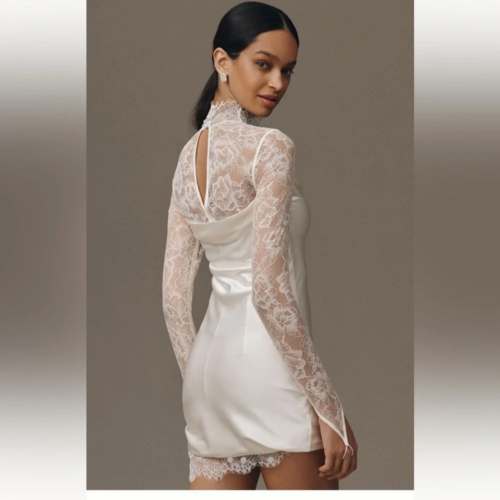 De La Vali Croissant Long-Sleeve Lace Mini Dress - Picture 4 of 8